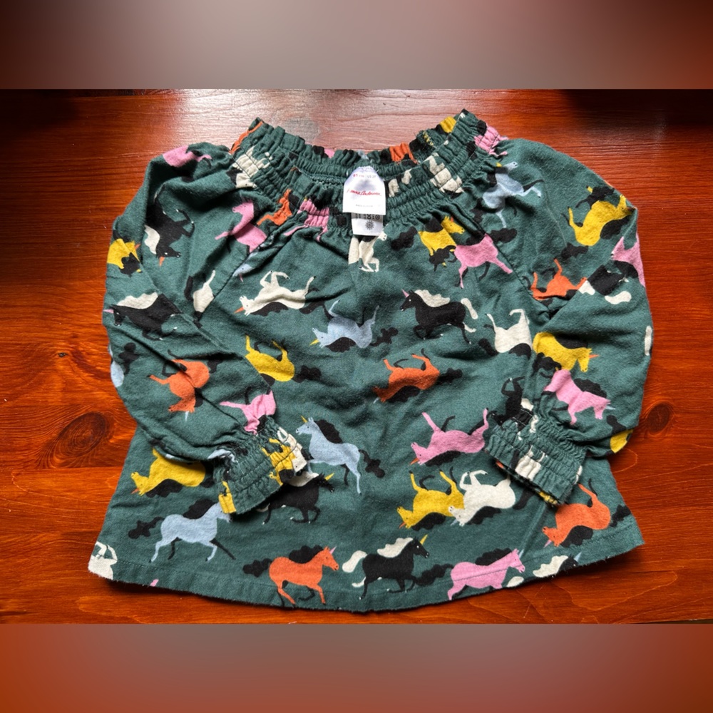 Hanna Andersson Green unicorn Print Toddler Top